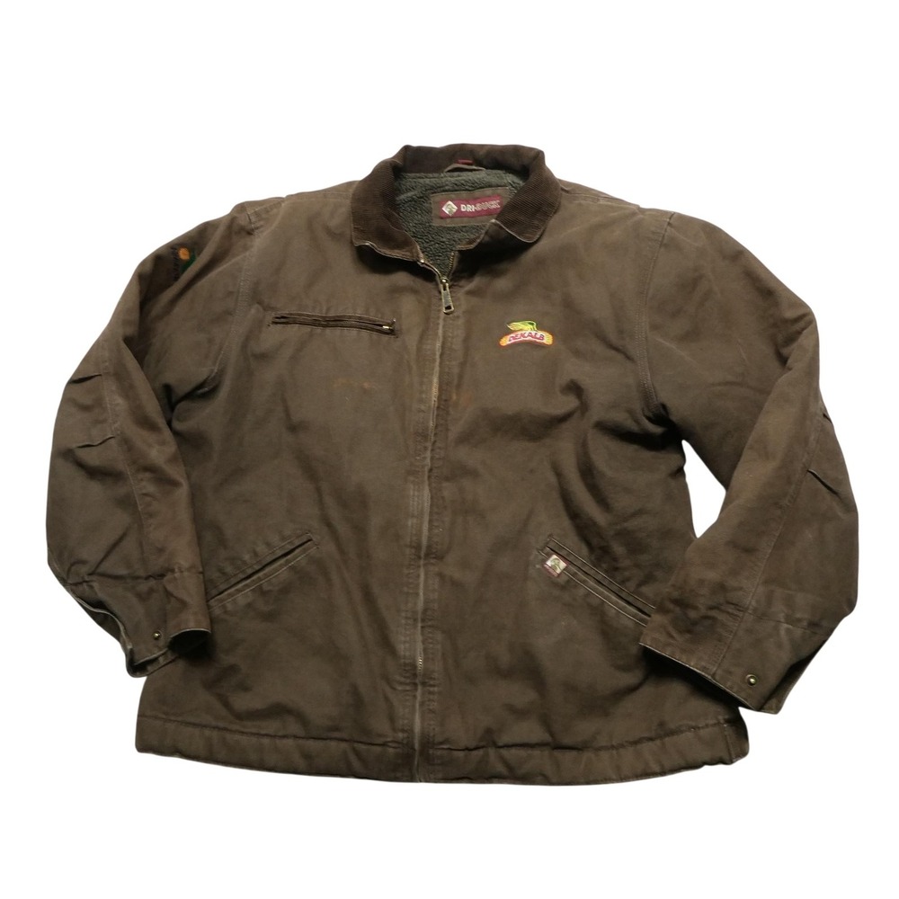DRI DUCK Jacket Mens XL Brown Canvas Sherpa Lined Dekalb Asgrow Bomber Workwear